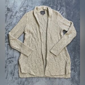 Leo & Sage Tan Gold Sequin Alpaca Merino Wool Blend Open Cardigan Small
